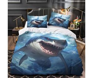 Shark Attack Comforter Cover 3D Design Printed All Season 3 Piece Bedding Set Zipper marine Predator Duvet Cover Luxury Breathable for Kids Teens Adults Women Youth Teenagers Double（200x200cm）