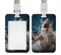Shark Attack Fish Badge Holder with Lanyard - Waterproof Hard Plastic ID Card Holder Professional Name Tag Vertical ID Card Name Badge for Office Nurse Doctor Teacher