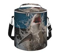 Shark Attack Fish Lunch Bag, 15L Portable Leakproof Picnic Basket with Shoulder Strap, Insulated Picnic Cooler Bag for Camping, Beach, Hiking & Groceries
