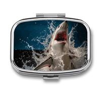 Shark Attack Fish Pill Box 2 Compartment - Small Metal Medicine Organizer Portable Pill Case for Purse Pocket Travel Vitamin Organizer for Men Women, BPA-Free