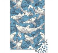 Shark Attack Pattern 1000-Piece Jigsaw Puzzle for Adults, 52x38cm/1000pcs, Low-dust White Pieces for Sorting; Tabletop Entertainment at Home