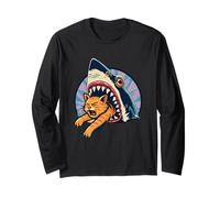 Shark Attacks Eating Cat Predator Ocean Animal Marine Danger Long Sleeve T-Shirt