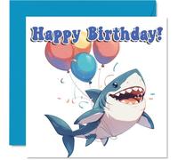 Shark Birthday Card - Balloon Animals - Happy Birthday Cards for Son Daughter Brother Sister Grandson Granddaughter Niece Nephew Cousin, 145mm Bday Greeting Cards