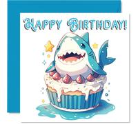 Shark Birthday Cards - Animal Cake - Happy Birthday Card for Son Daughter Brother Sister Grandson Granddaughter Niece Nephew Cousin, 145mm Bday Greeting Cards
