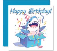 Shark Birthday Cards - Animal Gifts - Happy Birthday Card for Son Daughter Brother Sister Grandson Granddaughter Niece Nephew Cousin, 145mm Bday Greeting Cards