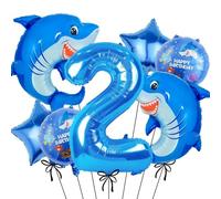 Shark Birthday Party Decorations, Blue Number 2 Balloon 40 Inch, Shark Balloons, 2nd Birthday Decorations for Boys