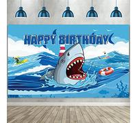 Shark Birthday Party Decorations Shark Theme Backdrop Banner for Boys Girls Happy Birthday Banner, Shark Under The Sea Photo Background Party Supplies for Kids 6x4ft