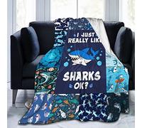 Shark Blanket Blue Shark Throw Blanket Cartoon Ocean Animal Print Plush Blanket Fleece Fuzzy Gift for Girls Boys Super Soft Warm Cozy Flannel for Couch Bed Sofa for Kids Teens Adults 60"x50"
