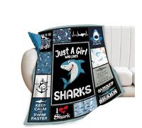 Shark Blanket Soft Warm Shark Stuff Fleece Throw Blanket Plush Cozy Just a Girl Who Loves Sharks Lightweight Flannel Gifts Blankets for Women Kids Adults 50"X40"