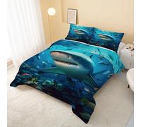 Shark Blue Super King Coverless Duvet 7.5 Tog, Marine Life Soft Quilt Comforter Set for Adults, Superking Duvets for Bedroom Decor, All Seasons Lightweight Easy Care Bedding W&475