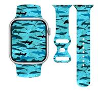 Shark Blue Watch Band Series 8 Compatible With Apple Watch, Cute Iwatch Bands 38mm 40mm 41mm Rubber Wristbands Soft Silicone Strap Adjustable Accessories Replacement For Series 7/6/Se Women Men Adults