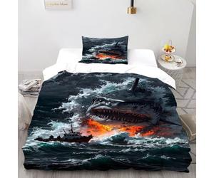 Shark Boat Bedding Set Theme Bedspread Wildlife Marine Animal Animal Theme Duvet Cover Set Microfiber Quilt Cover Universal for All Seasons Pillowcase Single（135x200cm）