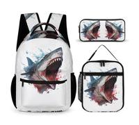 Shark Book Pack Set with Pencil Case and Lunch Bag for Kids Age 7, Sea Life Backpack 3 Piece Set Year 3-5 for Girls Outdoor Learning Family Trips and Weekend Adventures