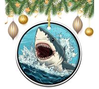 Shark Breaking Out of The Water Christmas Tree Hanging Ornaments,2 Pieces, 7.2CM Round Double-Sided