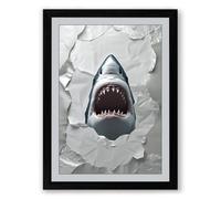 Shark Breaks Through Modern Framed Wall Art Print A4 (29.7×21cm) Black, Wall Decor for Living Room, Bedroom, Office & Home, Ready to Hang, Art Gift