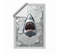 Shark Breaks Through Modern Unframed Wall Art Print A2 (59.4×42cm), Wall Decor for Living Room, Bedroom, Office & Home, Art Gift