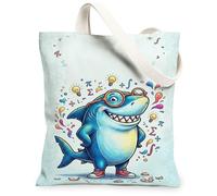 Shark Canvas Tote Bag for Women, Playful Cartoonish Glasses Light Bulbs N/a Blue Washable Reusable Aesthetic Tote Bag for Shopping Brunch Park Library Day Trips 13x15 Inch