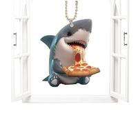 Shark Car Ornament - 2D Acrylic Flat Decoration, Funny Cartoon Accessory, Unique Dashboard Hood Display | Long Lasting Christmas Tree Festival Truck Decor Shark Eating Pizza Party Supplies