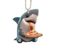 Shark Car Ornaments, 2d Acrylic Flat Creative Shark Eating Pizza Pendant, Unique Sea Animal Decoration for Car Rearview Mirror, Christmas Tree, Bag, and Home Décor Accessories