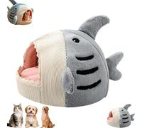 Shark Cat Bed, 2026 Cute Winter Warm Soft Shark Mouth Cat Bed Cave, Cozy Semi-Closed Pet Hideout with Soft Cushion, Warm Washable Sleeping Nest for Kittens Puppies Home Decor (Gray,m)
