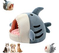 Shark Cat Bed, 2026 Cute Winter Warm Soft Shark Mouth Cat Bed Cave, Cozy Semi-Closed Pet Hideout with Soft Cushion, Warm Washable Sleeping Nest for Kittens Puppies Home Decor (Blue,m)