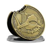Shark Challenge Coin, Ocean King Badge, Bite Mark Design with Abstract Art, Metal Commemorative Coin for Collectors, Ocean Decor Coin, Unique Collectible