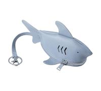Shark Coin Purse - Zipper Keyring Wallet 12 x 6 cm, Mini Leather Organizer, Protective Portable Shark for Car Keys, Outdoor Travel Accessory, Light Blue, Please refer to the description, Please refer