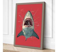 Shark Confrontation Modern Canvas Wall Art Print 18x12 Inch (46 x 30 cm)