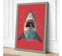 Shark Confrontation Modern Canvas Wall Art Print 30x20 Inch (76 x 51 cm)