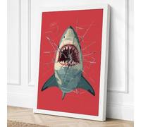 Shark Confrontation Modern Canvas Wall Art Print 30x20 Inch (76 x 51 cm)