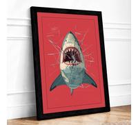 Shark Confrontation Modern Framed Wall Art Print A1 (84.1×59.4cm) Black, Wall Decor for Living Room, Bedroom, Office & Home, Ready to Hang, Art Gift