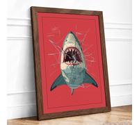 Shark Confrontation Modern Framed Wall Art Print A2 (59.4×42cm) Walnut, Wall Decor for Living Room, Bedroom, Office & Home, Ready to Hang, Art Gift