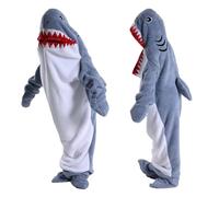 Shark Costume,Shark Blanket,Wearable Shark Sleeping Blanket，Soft and Comfortable Crystal Fleece Hooded Shark Sleeping Bag,The Perfect Gift for Shark Lovers (Gray blue,S)