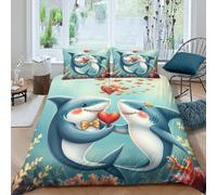 Shark Couple Duvet Cover Set 3D Printed Animals Quilt Cover 2 Pillowcases Comforter Cover Hypoallergenic with Zipper Closure 3 Pcs for Children's And Adults King（220x240cm）