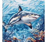 Shark Cross Stitch Kits - Counted Cross Stitch Kits for Beginners Adults,11 CT Patterns Dimensions Embroidery Kits Arts Craft Kits, Home Decor 19.7 x 19.7in,50X50cm（1-H
