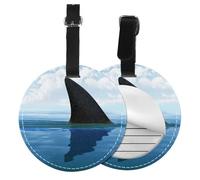 Shark Cum Print Round Luggage Tag 10 Cm, Pu Leather Suitcase Label, Luggage Tags for Cruise Ships Suitcase Tags Beach Malibu Print Privacy Cover Id Label