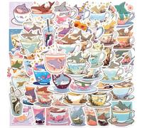 Shark Cup Stickers 50 Pcs Waterproof Cute Shark Sticker for Laptop Skateboard Water Bottle Luggage Computer Hydro Flask Phone Car Bike,Vinyl Aesthetic Cup Stickers for Teens Kids Adults
