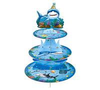 Shark Cupcake Stand - Ocean Party Decorations for Kids 3 Tier Cardboard Cupcake Stand Holder Shark Birthday Party Supplies Dessert Tower Under The Sea Party Decorations