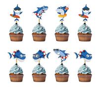 Shark Cupcake Topper Decorations for Birthday Parties - Ocean-Themed Cake Picks Featuring Great White Sharks, Fins, Waves, and Sea Creatures - Fun Party Supplies for Beach Lovers