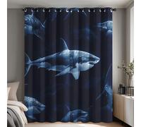 Shark Curtains Blackout 84 Drop, Underwater Marine Life Curtains Bedroom & Living Room Decor, Thermal Eyelet Window Drapes, 66x84 Inch 2 Panels