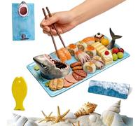 Shark Delicacy Platter, Three-in-One Shark Sushi Plate, Featuring a Dining Area, Sauce Bowl and Chopstick Holder, Suitable for use in Microwave ovens and dishwashers.