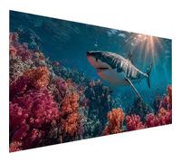 Shark Diamond Art, 5D DIY Diamond Painting Kits Ocean, Square Full Drill Crystal Art Painting Kits for Adults Beginners, Cross Stitch Embroidery Crafts Pictures, for Wall Decor, Gifts, 44x20in 7-6761