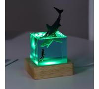 Shark Diver Night Lamp, Handmade Resin Shark Lamp, Marine Resin Cube Ornament, Glow-in-The-Dark Night Lamp, Novelty Desktop Gift for Kids Office Decoration (Megalodon)