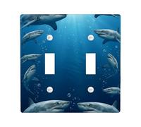 Shark Double Light Switch Cover Plate, Underwater Marine Water Bubble Summer Blue Plastic Standard Size Wall Switch Plates Accents for Living Room Bedroom Home Office Decor