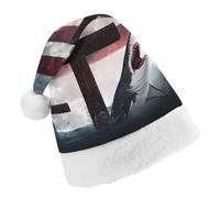Shark Doves U.S.A. Flag Funny Christmas Hat Unisex Santa Hats Holiday Xmas Cap Classic for New Year Party Decor