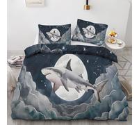 Shark Duvet Cover Set Super King 260x220 cm, Starry Sky Animal Reversible Soft Microfibre Bedding Set with 2 Pillowcases, Breathable and Lightweight, Zipper Closure