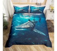 Shark Duvet Cover Whale Shark Bedding Set Ocean Marine Theme Comforter Cover for Boys Girls Kids Room Decor Sea Underwater World Lightweight Bedspread Single Size With 1 Pillow Case Boys