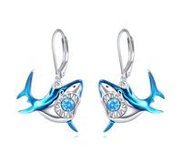 Shark Earrings Hoop S925 Sterling Silver Sharks Earrings Dangle Shark Drop Earrings Leverback Shark Themed Jewellery Gifts For Women Men Shark Lovers