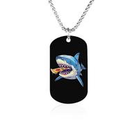 Shark Eating Pizza Fashion Memorial Necklaces Printed Titanium Steel Pendant Jewelry Novelty Picture Necklace Dog Tags for Men Women