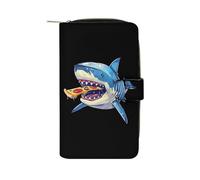 Shark Eating Pizza Fashion Wallet Credit Card Holder Slim Coin Pocket Purse Handheld Phone Bags for Women Men 8×4.5×1.5 Inches